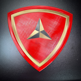 3rd Marine Division Display Insignia in red shield with gold border and three-pointed caltrap design.