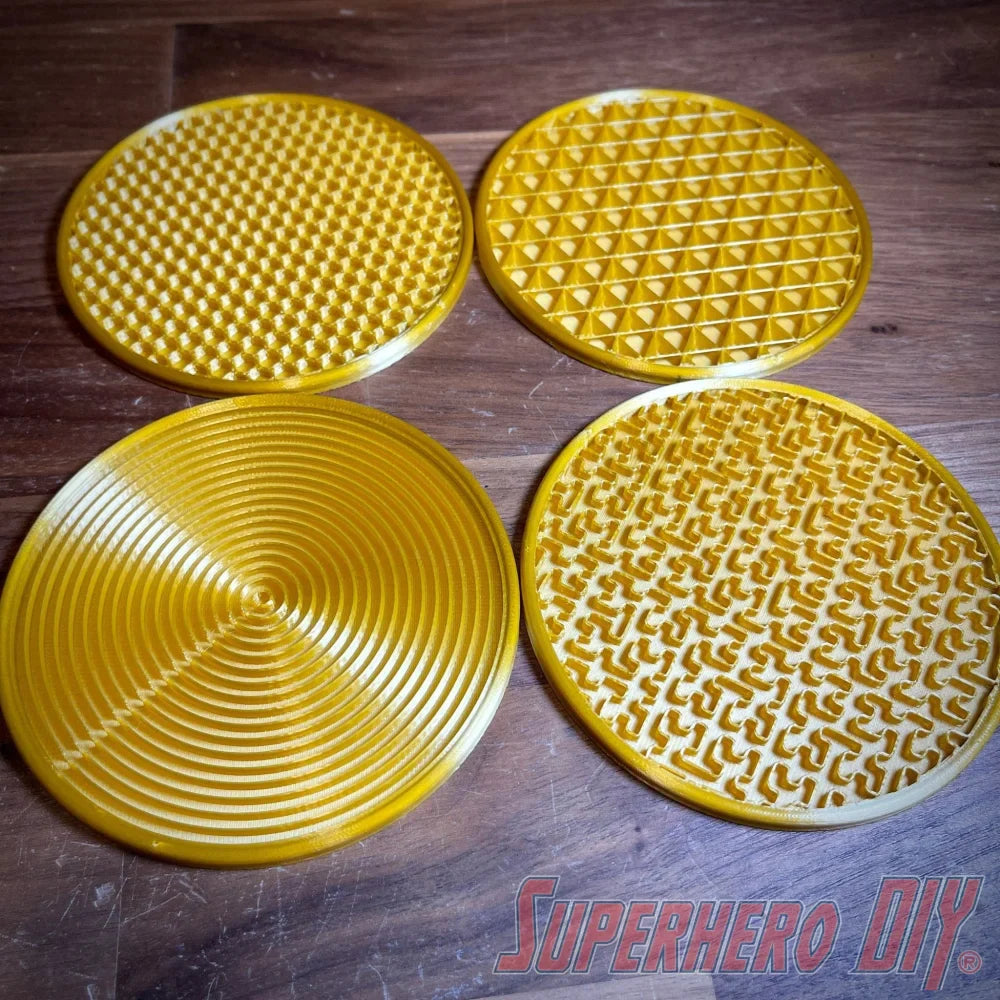4-PACK Geometric Pattern Coasters | Shiny Metallic Plastic Coasters - Superhero DIY