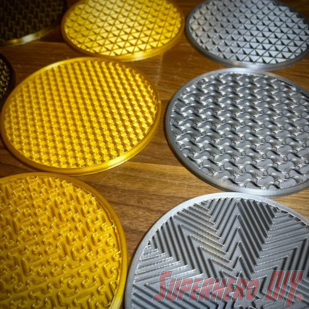 4-PACK Geometric Pattern Coasters | Shiny Metallic Plastic Coasters - Superhero DIY