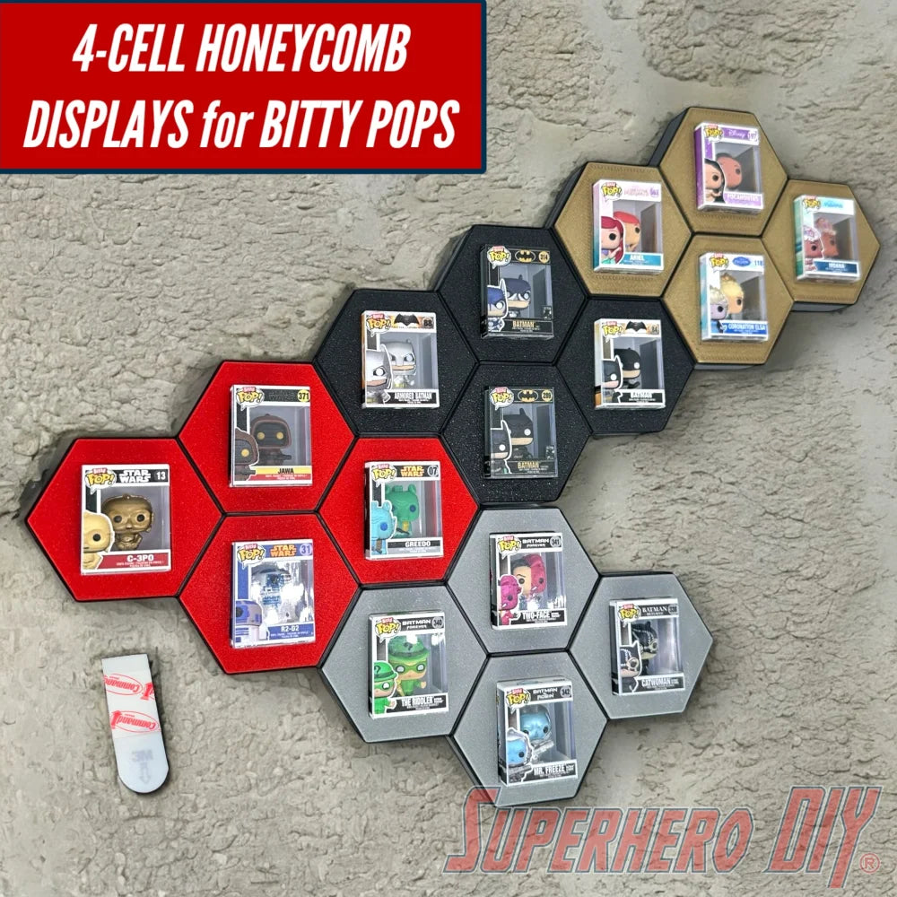 4-CELL Honeycomb Wall Display for Bitty Pops | Organize Bitty Pops for easy display! - Superhero DIY