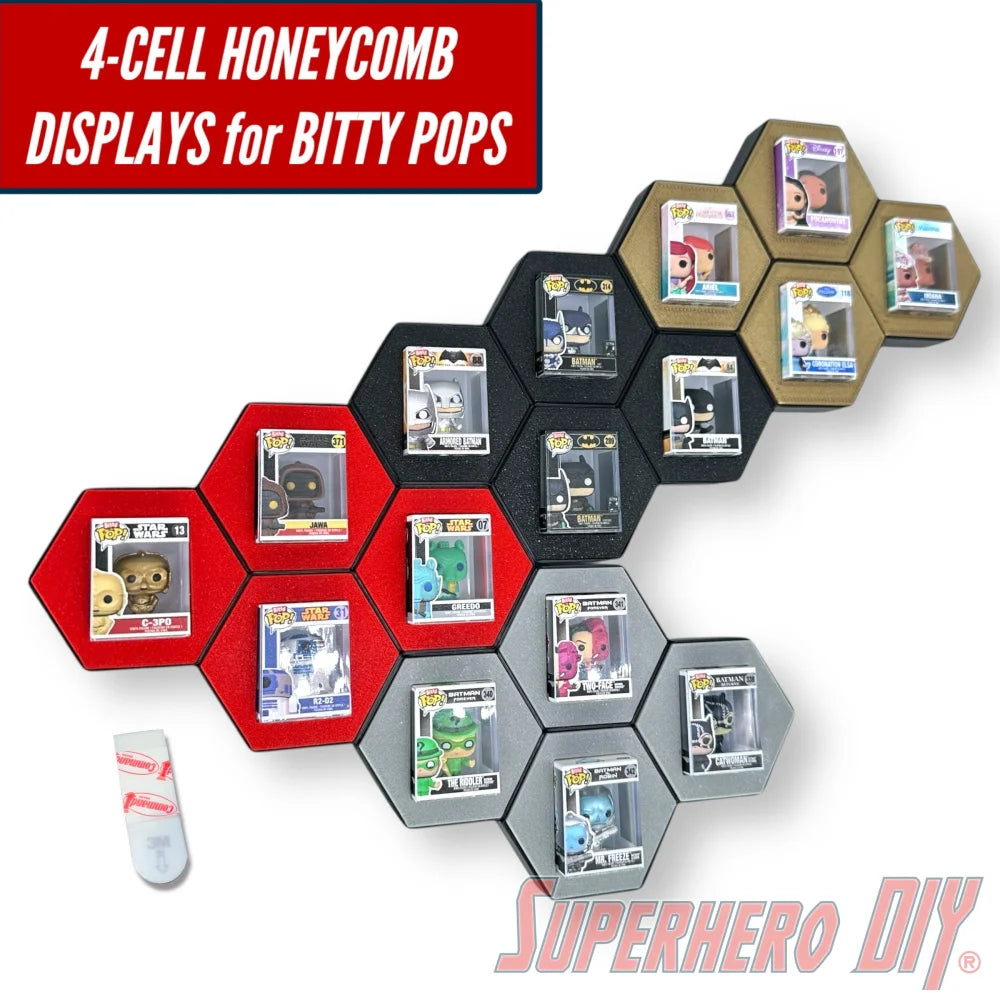 4-CELL Honeycomb Wall Display for Bitty Pops | Organize Bitty Pops for easy display! - Superhero DIY