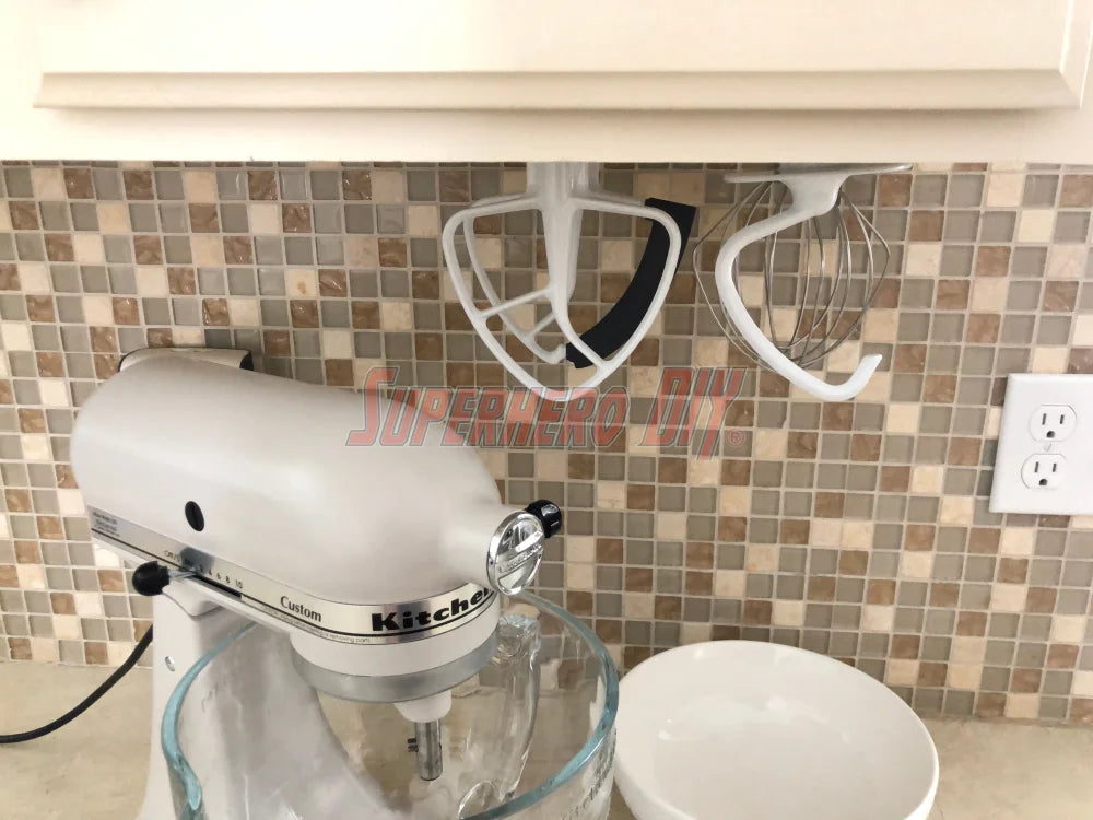 4-PACK Attachment Mounts for KitchenAid Stand Mixer | 4-PACK Space Saving Undermount Holders WITH 3M Command Strips - Superhero DIY