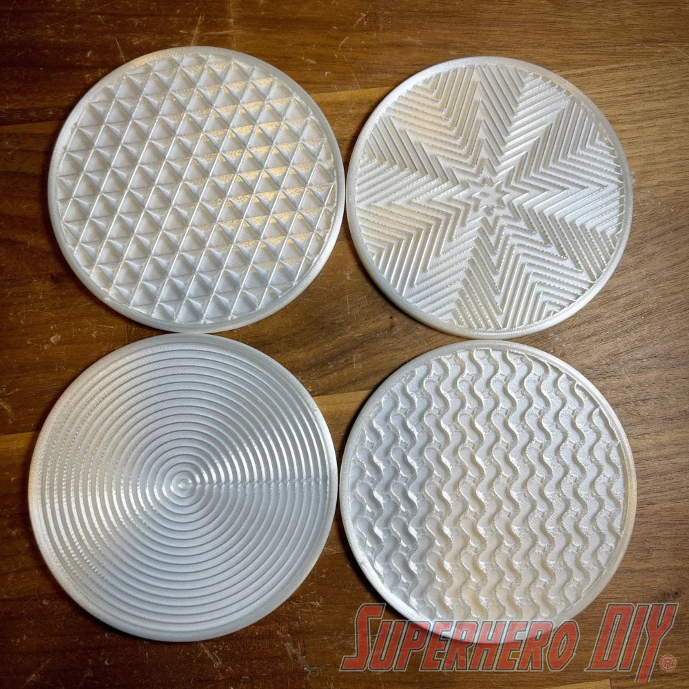 Check out the 4-PACK Geometric Pattern Coasters | Shiny Metallic Plastic Coasters from Superhero DIY! The perfect solution for only $11.70