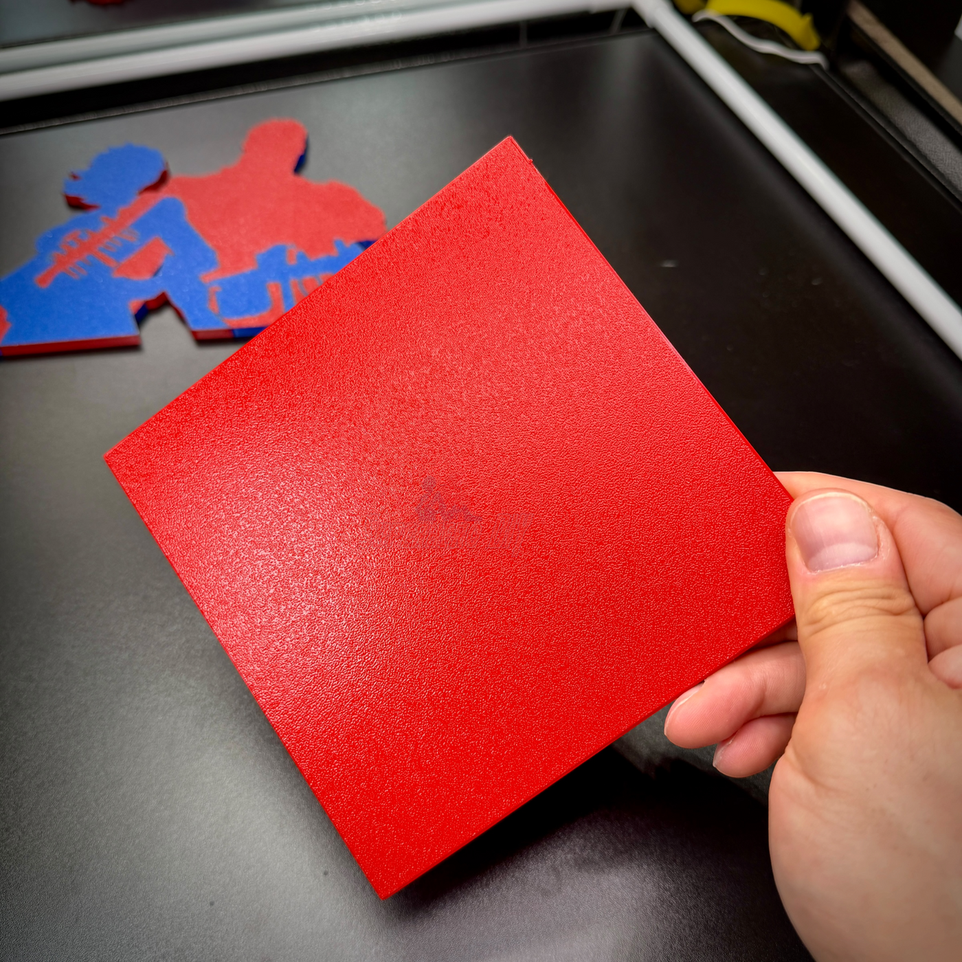 4th Marine Division display insignia red square mountable piece held in hand, perfect for wall or shadow box display.