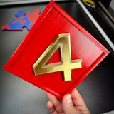 4th Marine Division display insignia with a red background and gold numeral four, perfect for wall mounting.