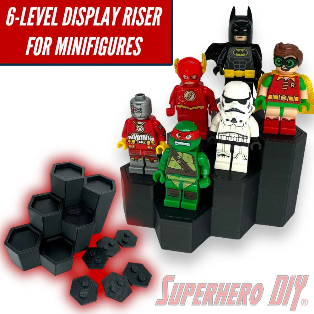 6-Level Hexagon Display Riser for LEGO® Minifigures - Superhero DIY