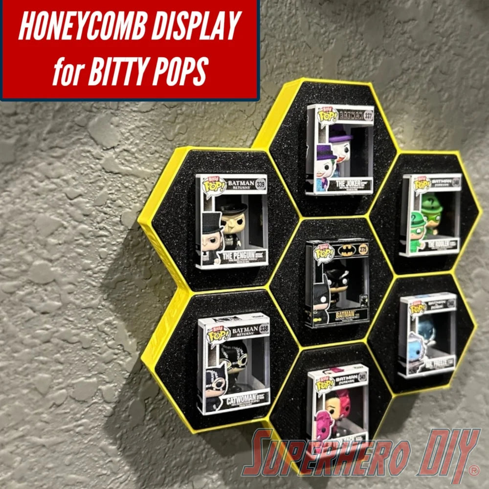 7-CELL Honeycomb Wall Display for Bitty Pops | Organize 7 Bitty Pops for easy display! - Superhero DIY