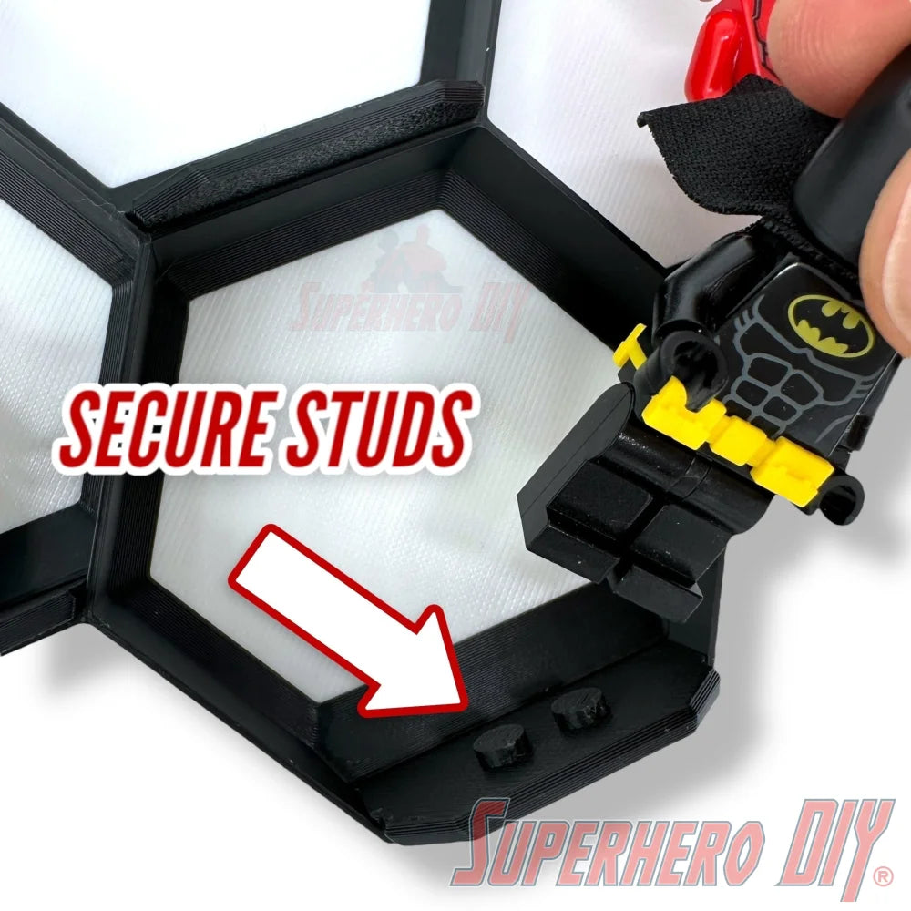 7-CELL Honeycomb Wall Display for LEGO® Minifigures | Organize 7 Minifigs for easy display - Superhero DIY