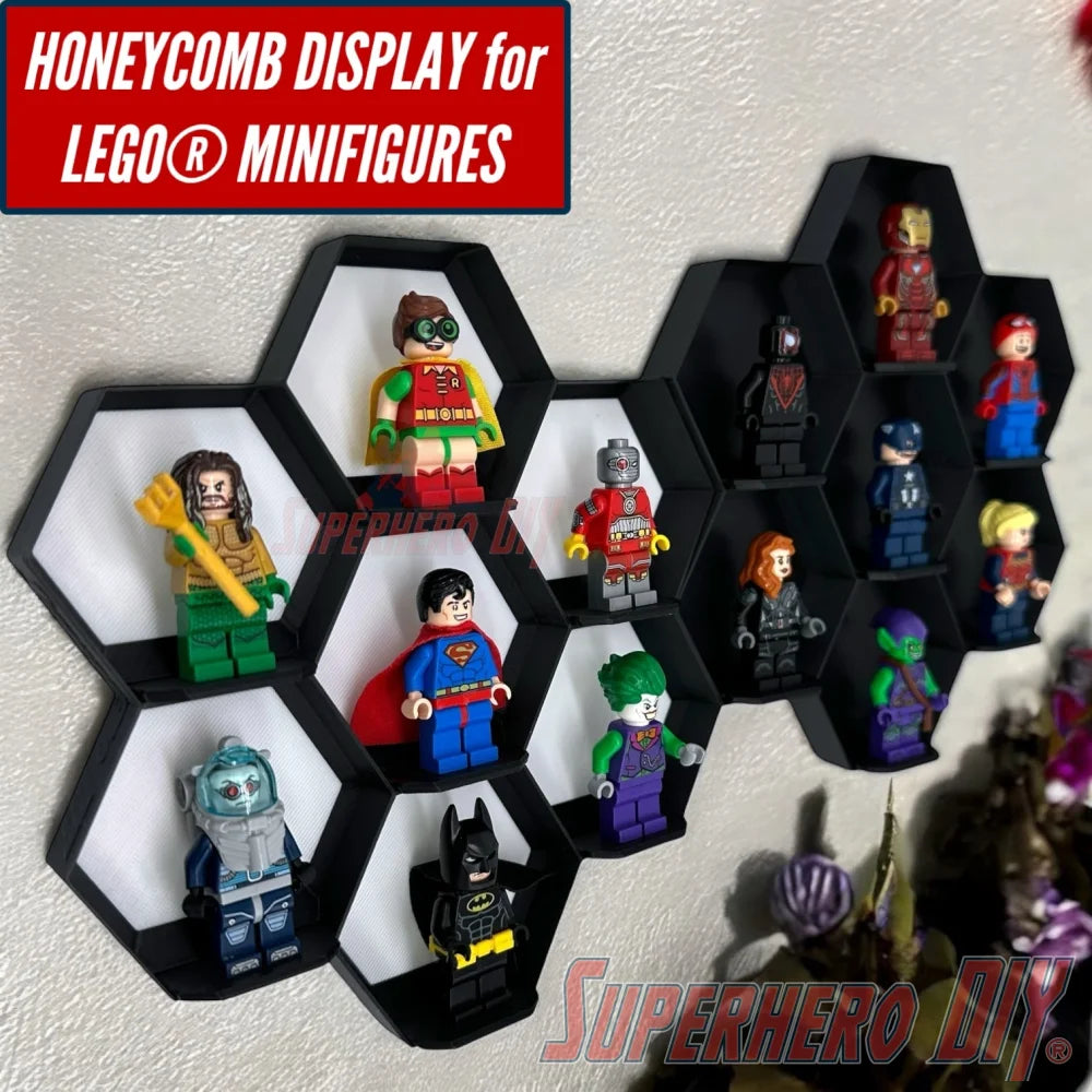 7-CELL Honeycomb Wall Display for LEGO® Minifigures | Organize 7 Minifigs for easy display - Superhero DIY