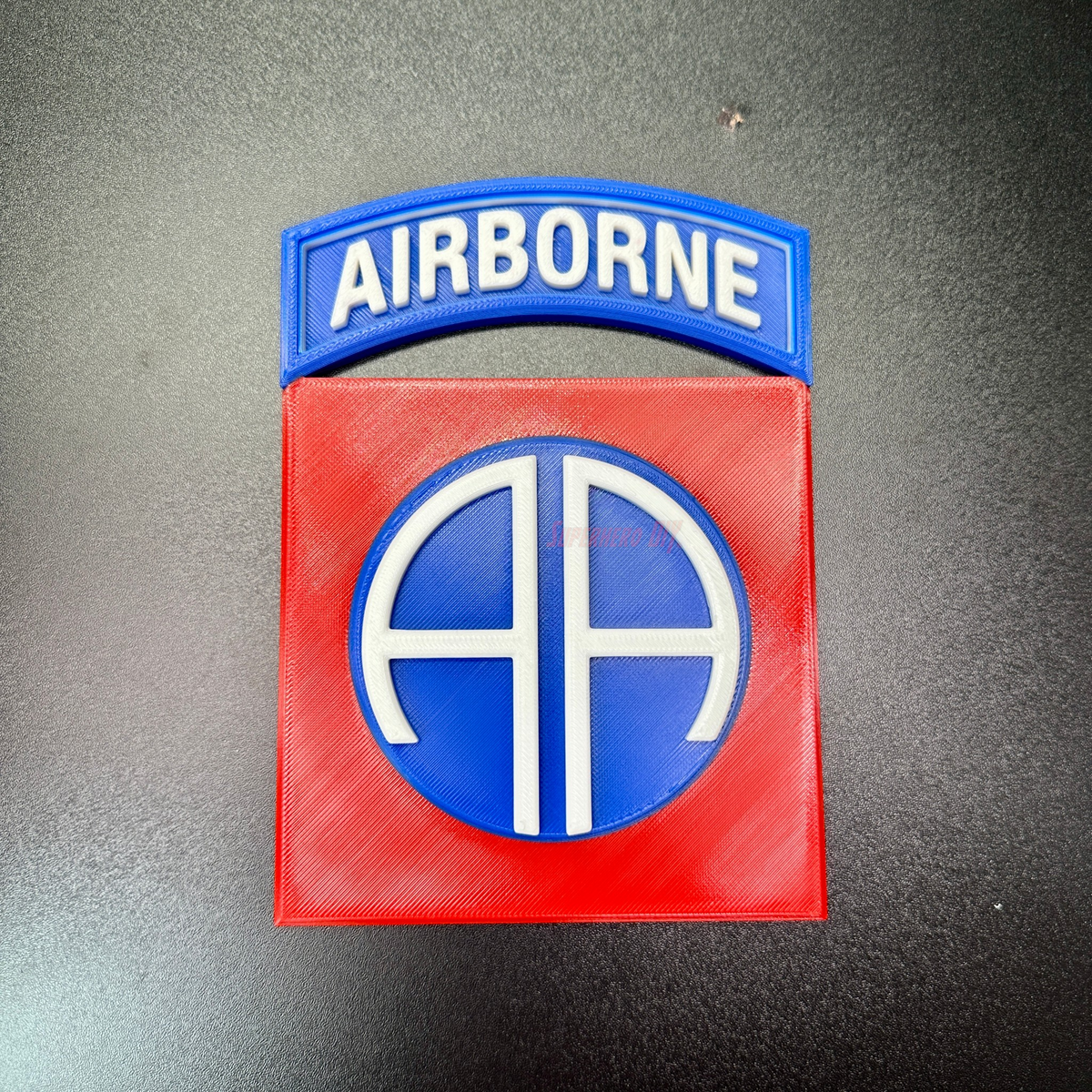 82nd Airborne Division display insignia in 3D print, showcasing the blue and red AA symbol.