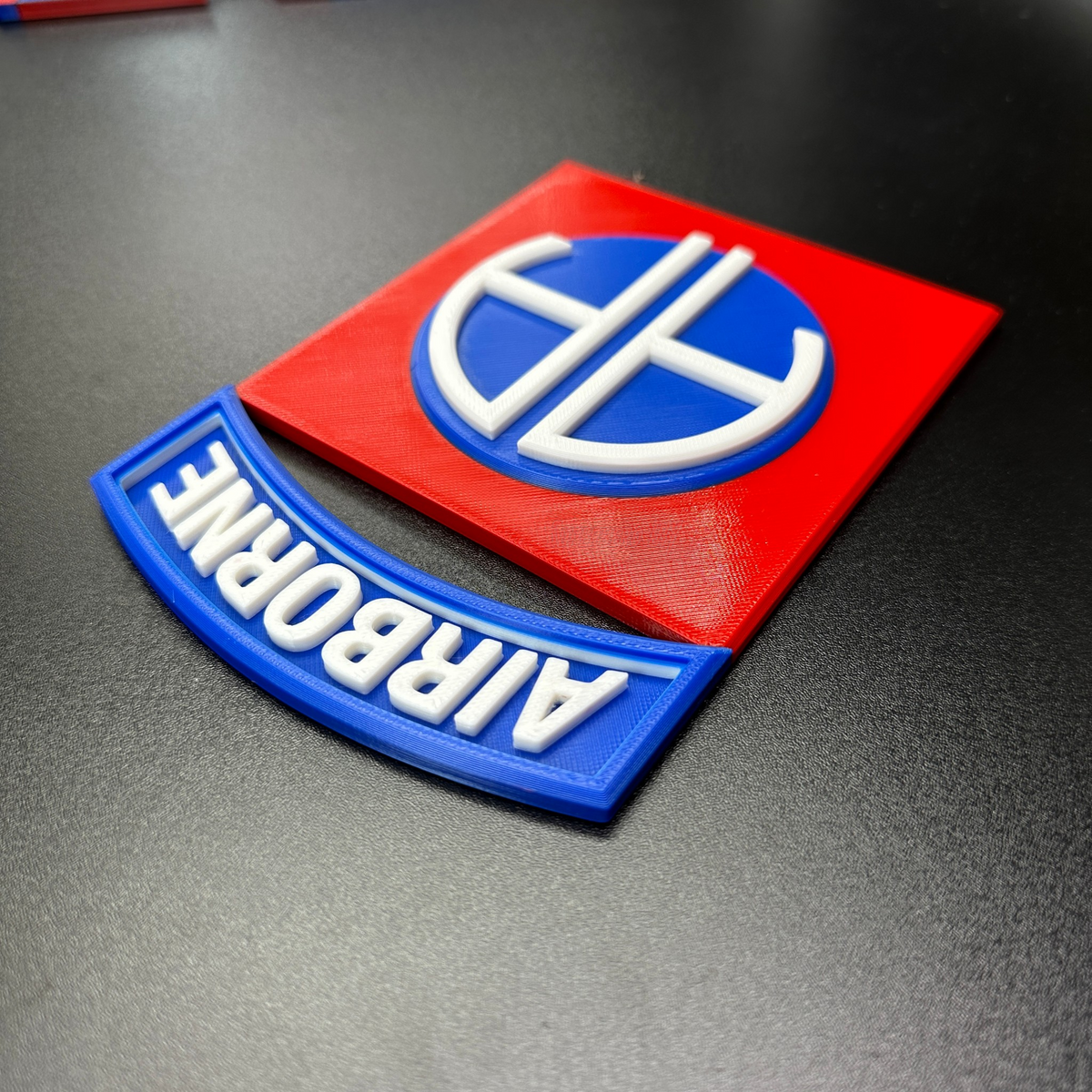 82nd Airborne Division display insignia in vibrant 3D-printed design, showcasing the All-American Division emblem.