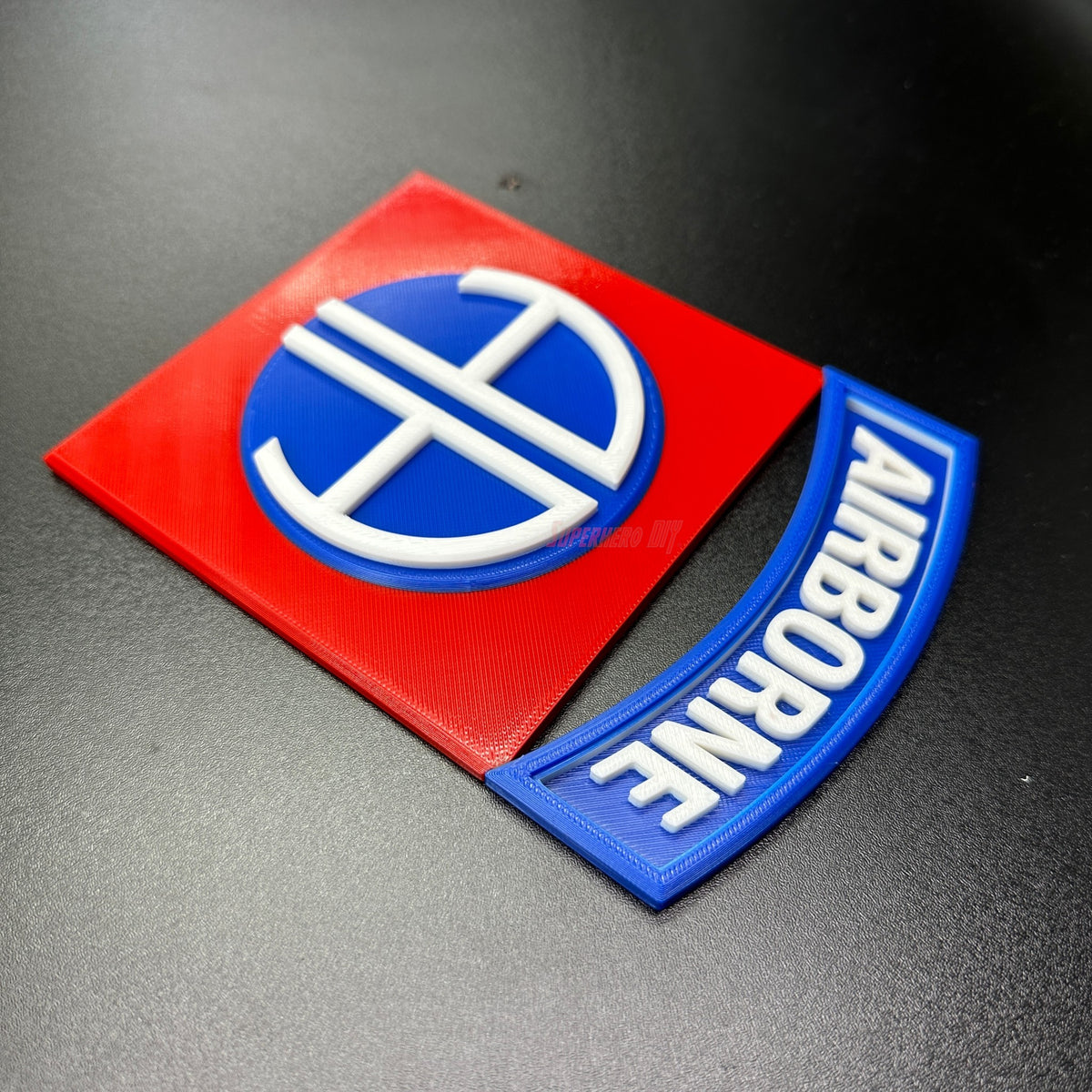 82nd Airborne Division display insignia 3D-printed patch on a dark background.