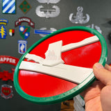 84th Training Command display insignia featuring a raised white axe on a red background, perfect for wall displays.