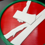 84th Training Command display insignia featuring a white axe on a red background in layered relief.