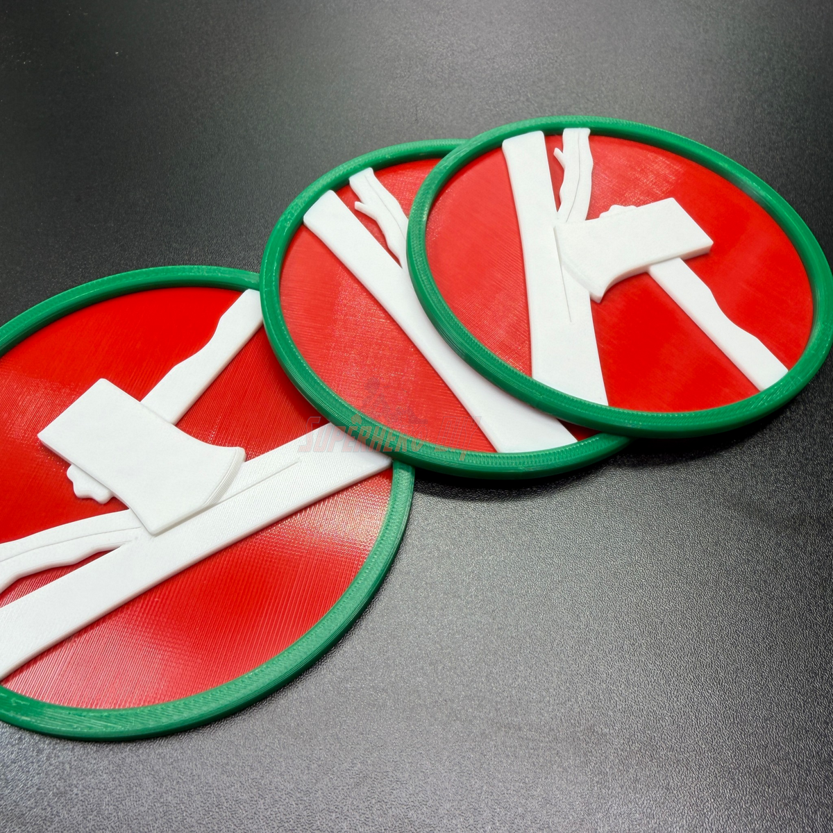 84th Training Command display insignia plaques featuring raised white axe on red background.