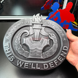 3D Drill Sergeant Badge displayed with the phrase 'THIS WE'LL DEFEND', emphasizing pride and quality craftsmanship.