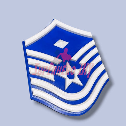3D Air Force Enlisted Rank insignia in blue and white, multiple sizes available, perfect for tribute displays and shadowboxes.