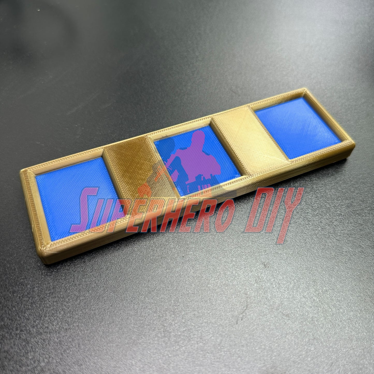 3D-printed US Navy Warrant Officer Rank insignia display with blue and gold design, by Superhero DIY.
