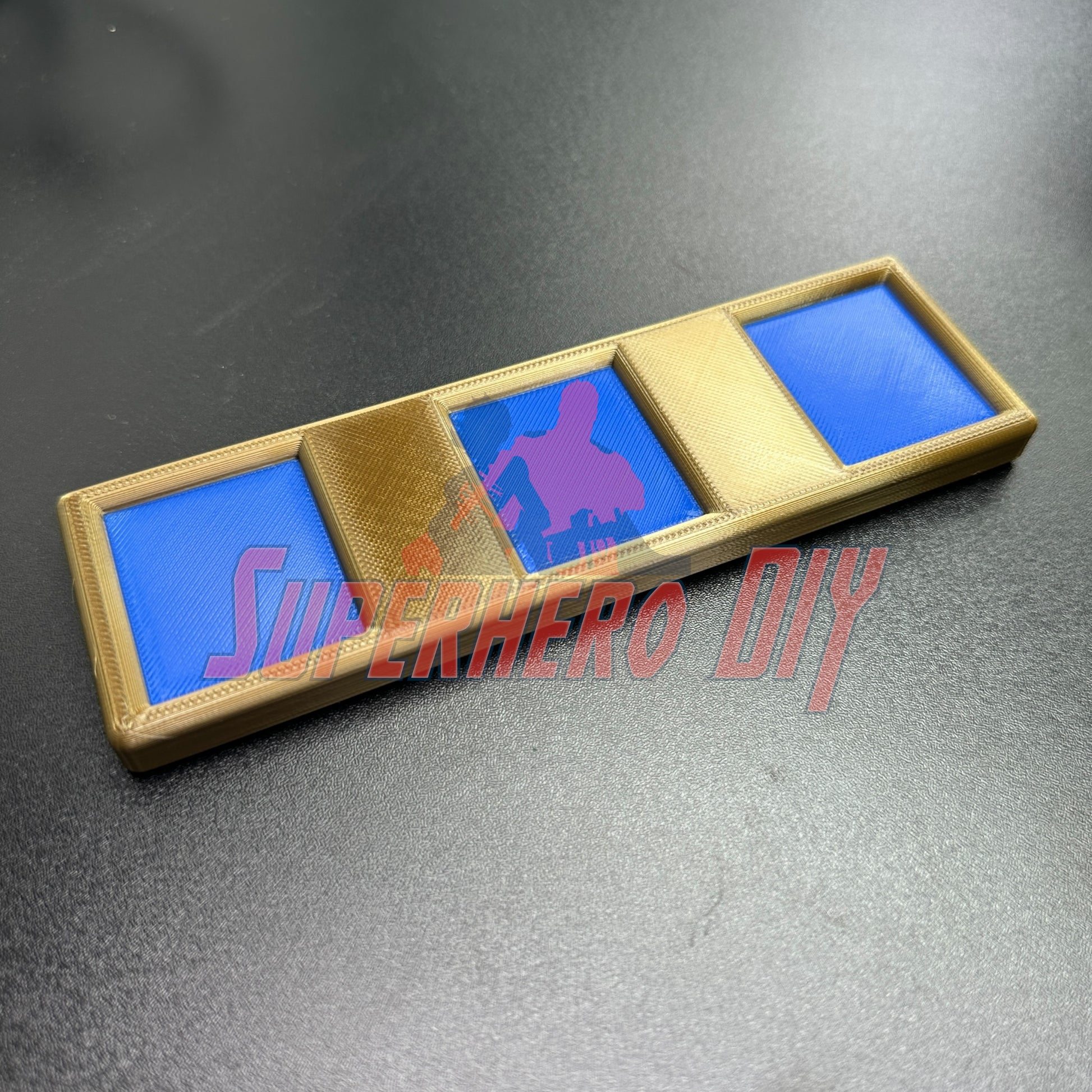 3D-printed US Navy Warrant Officer Rank insignia display with blue and gold design, by Superhero DIY.