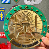 Army Instructor Badge display showing the Senior Instructor level with gold and green detailing.