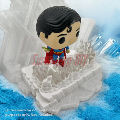 3D-printed arctic ice crystal display stand made to fit Funko Pop Deluxe Superman figure, compatible with wall mounting or shelf display by Superhero DIY