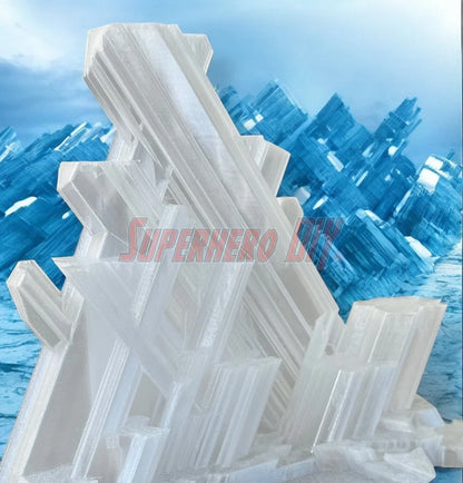 3D-printed arctic ice crystal display stand made to fit Funko Pop Deluxe Superman figure, compatible with wall mounting or shelf display by Superhero DIY