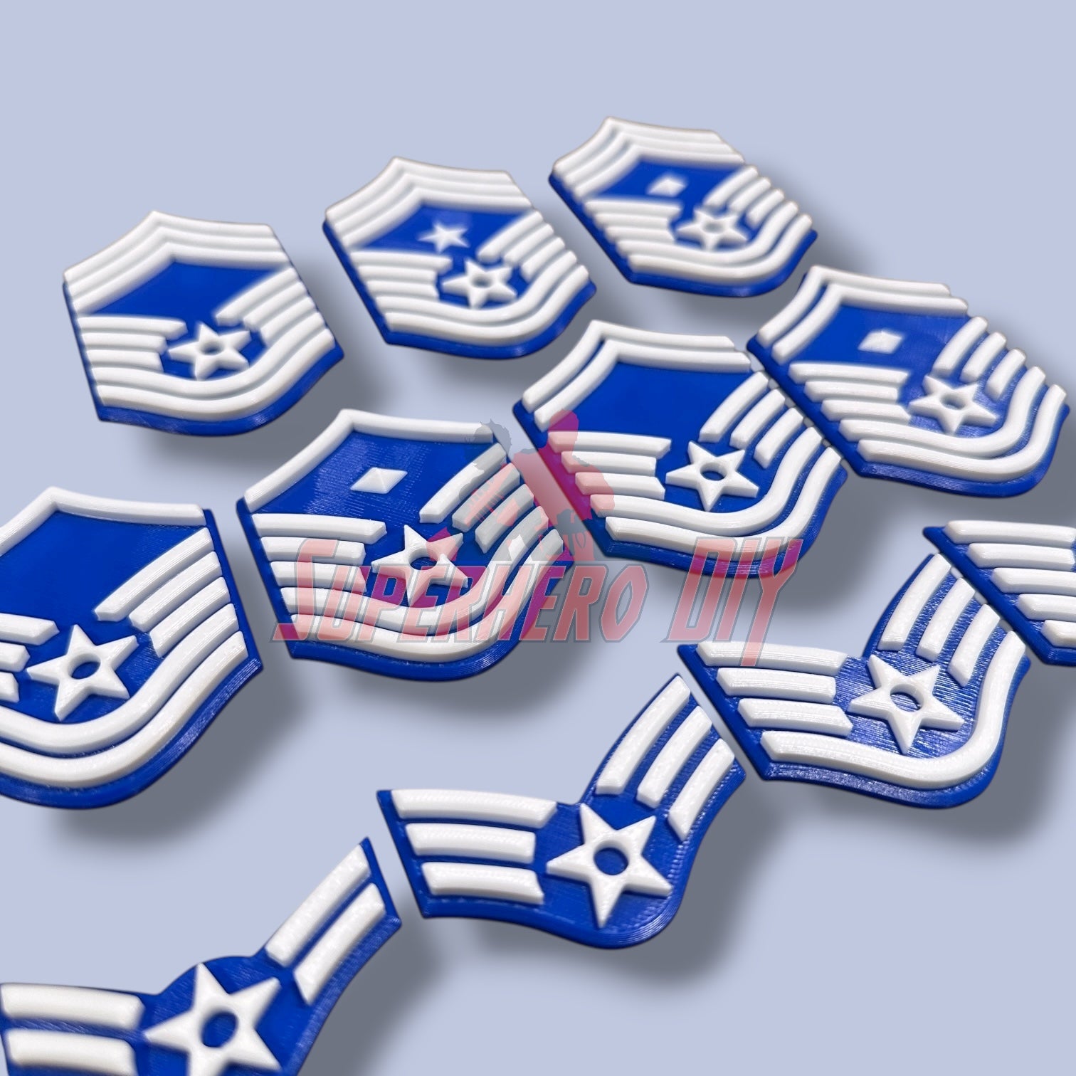 3D Air Force Enlisted Rank insignias in blue and white, multiple sizes available.