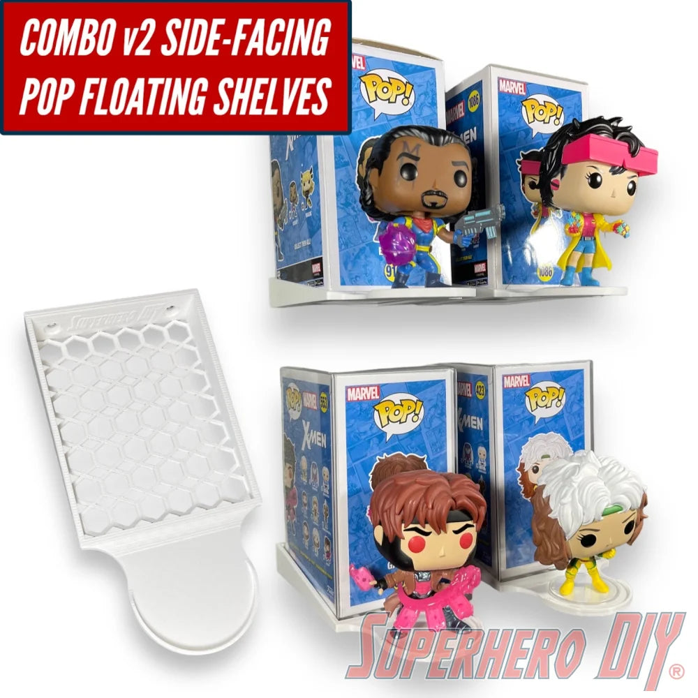 COMBO v2 SIDE Floating Shelf for Funko Pop Box and Pop! | SIDE Display Shelf | For Soft Cases or Funko Box only | Screws included - Superhero DIY