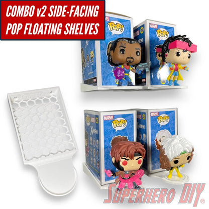 COMBO v2 SIDE Floating Shelf for Funko Pop Box and Pop! | SIDE Display Shelf | For Soft Cases or Funko Box only | Screws included - Superhero DIY
