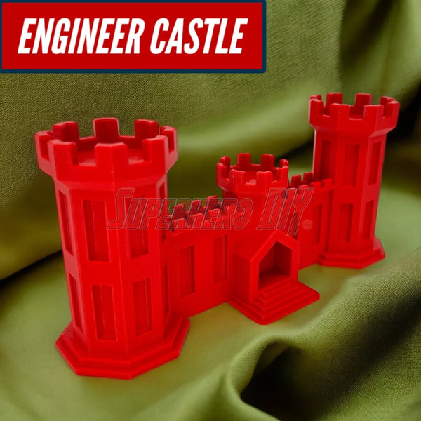Army Engineer Castle 3D-printed display of the U.S. Army Corps of Engineers symbol on a green fabric background