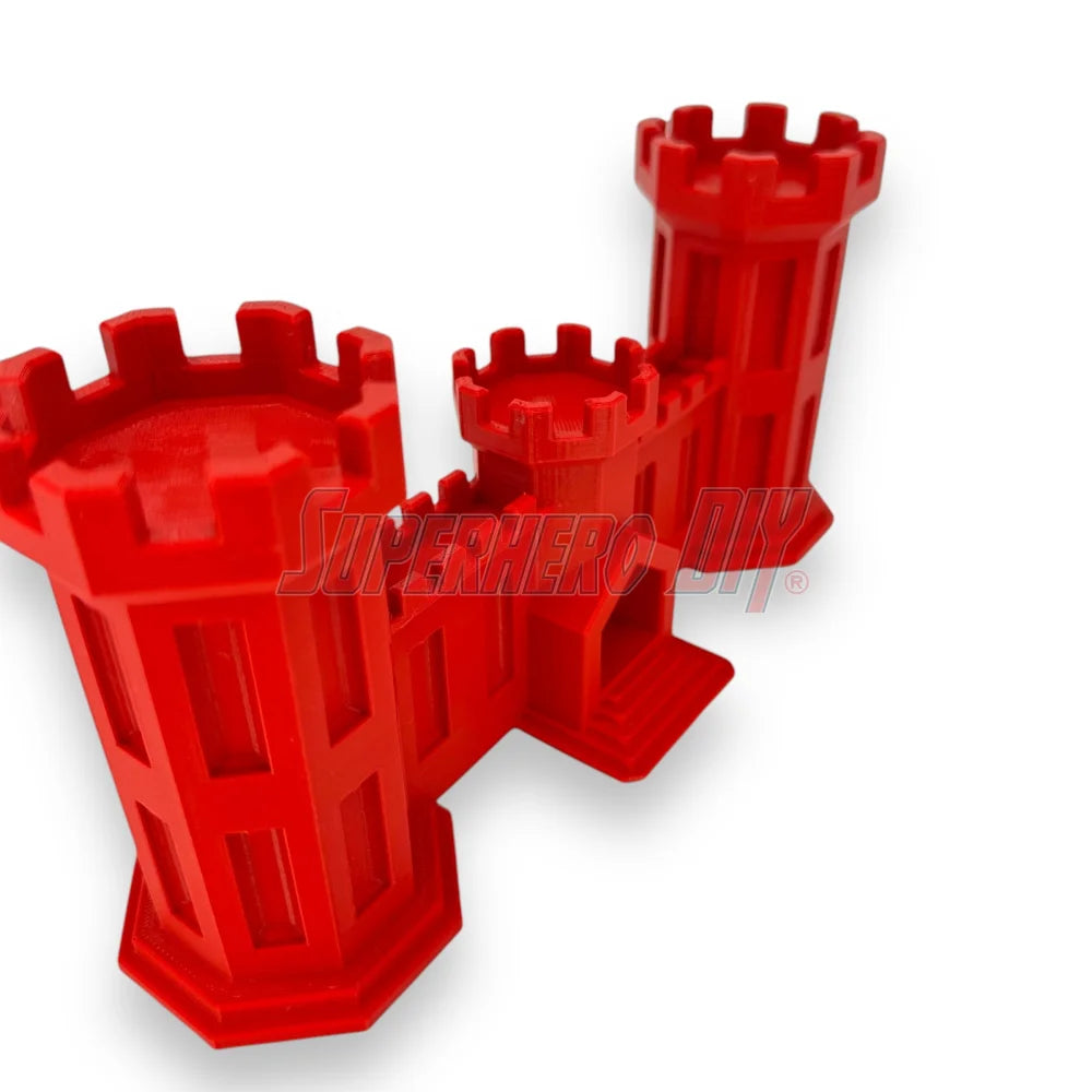 3D-printed Army Engineer Castle symbol in red, representing the U.S. Army Corps of Engineers for combat engineers and veterans.