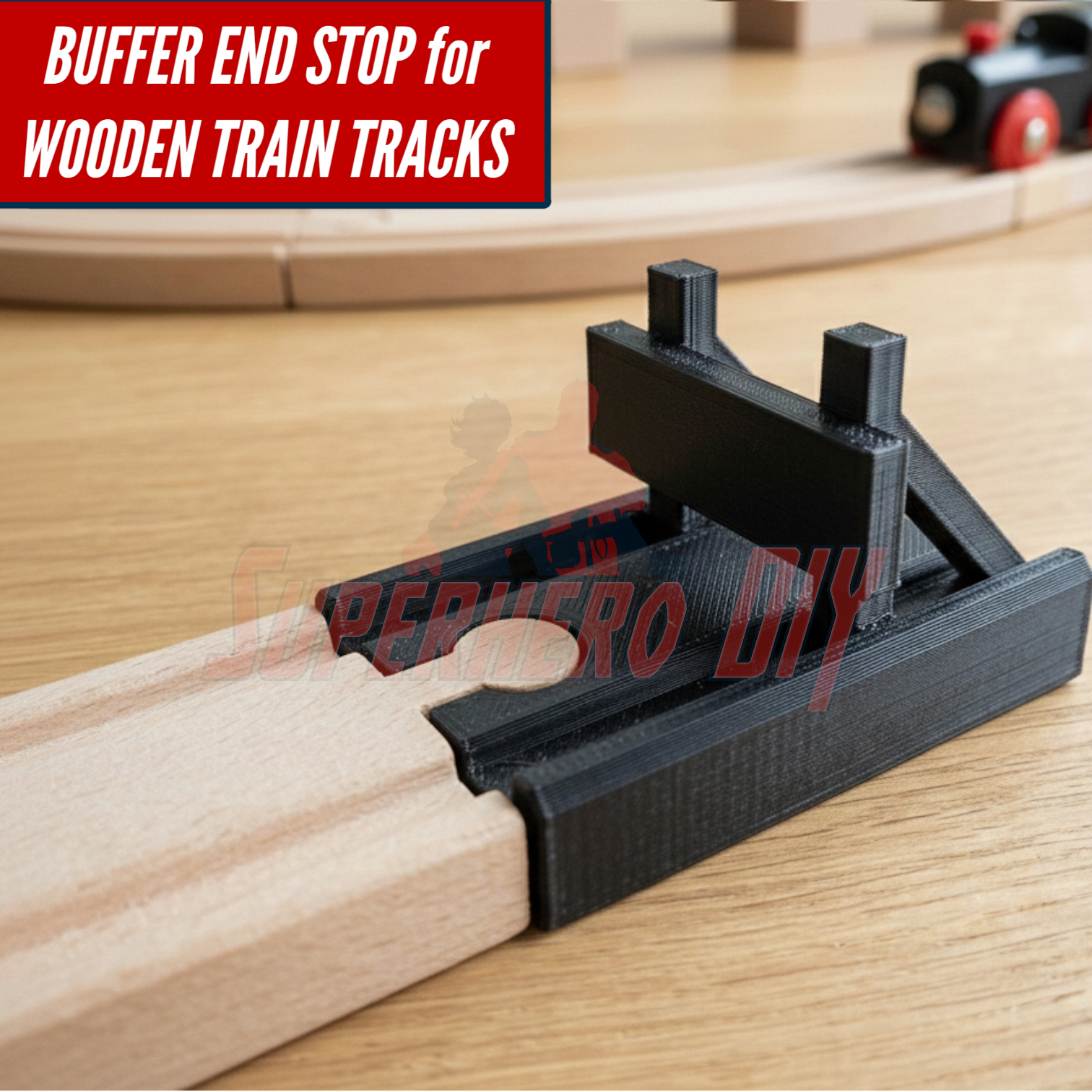 train buffer END stop with wooden track compatible with BRIO and Thomas trains