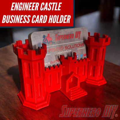 Engineer Corps castle business card holder for US Army engineers, perfect for office desks, military gifts, or professional displays