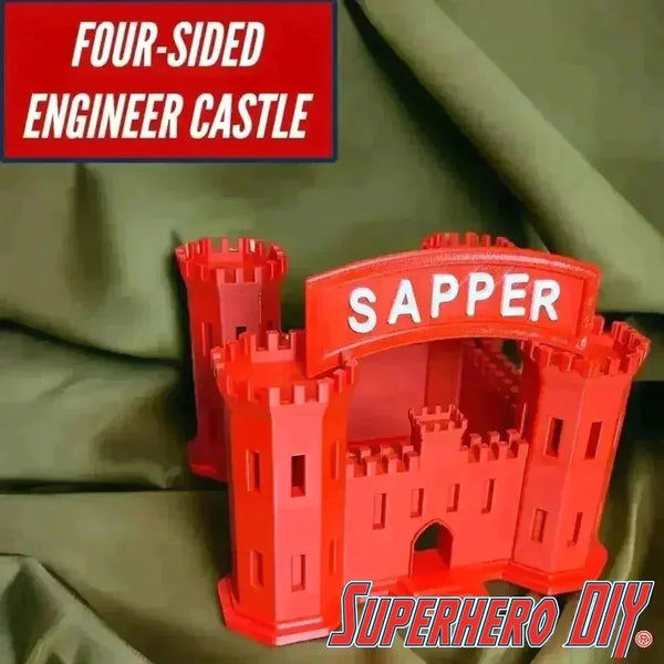 Engineer Corps Castle display with SAPPER tab, 4-sided, red and white, ideal for desk or shelf decoration.