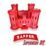 Engineer Corps Castle display with SAPPER tab in red and white, 4-sided emblem, ideal for desk or shadow box.