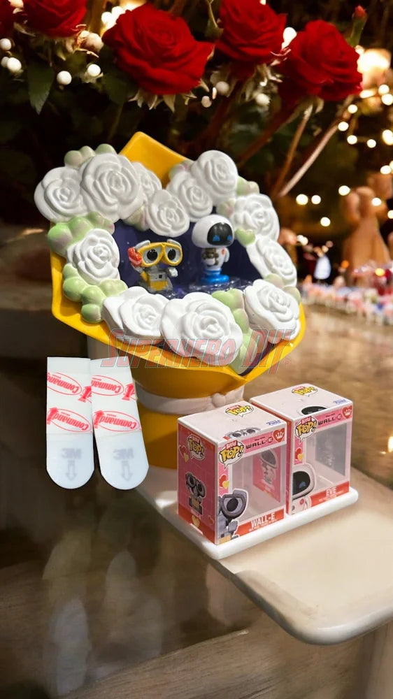 Wall-mounted display shelf for Funko Bitty Pop Bouquet set, holds figures and box securely for out-of-box collectors