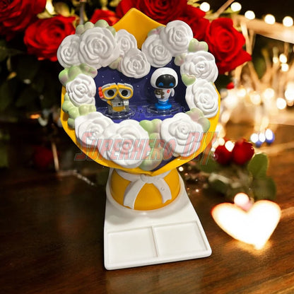 Wall-mounted display shelf for Funko Bitty Pop Bouquet set, holds figures and box securely for out-of-box collectors