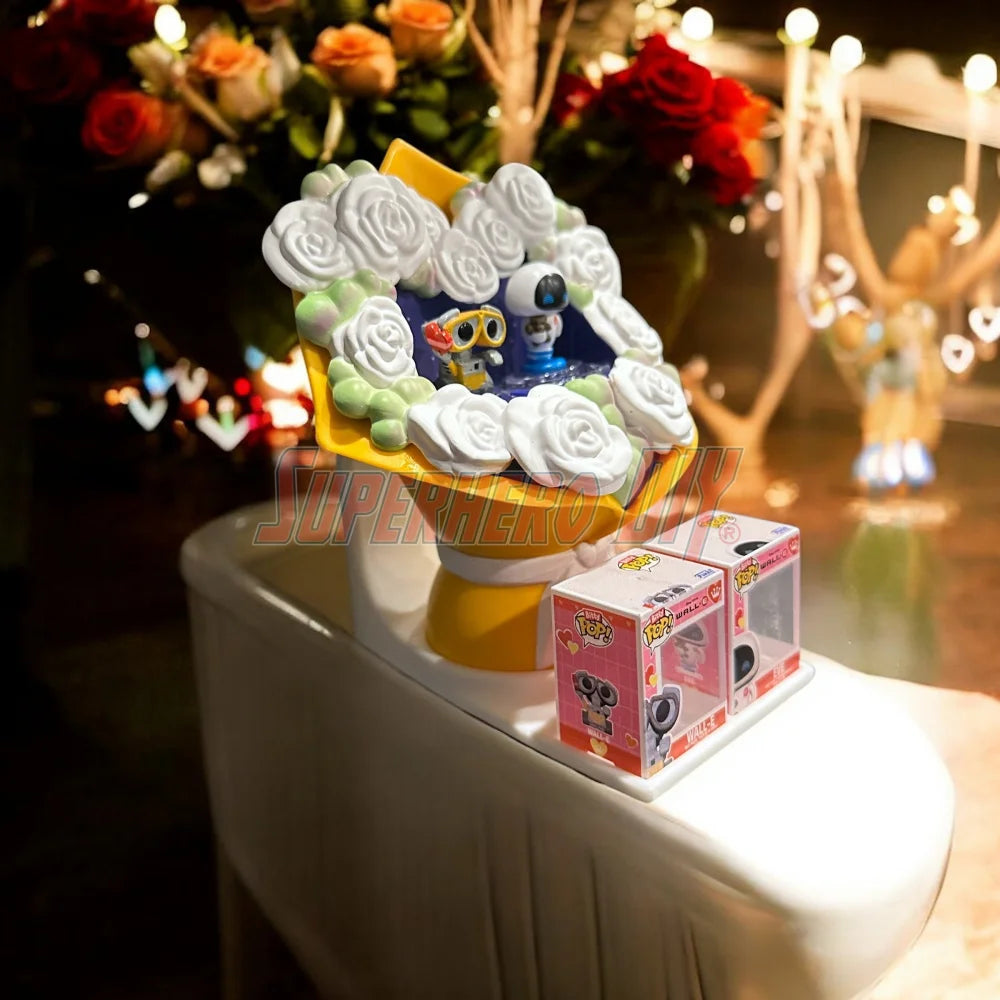 Wall-mounted display shelf for Funko Bitty Pop Bouquet set, holds figures and box securely for out-of-box collectors