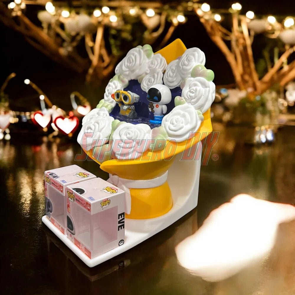 Wall-mounted display shelf for Funko Bitty Pop Bouquet set, holds figures and box securely for out-of-box collectors