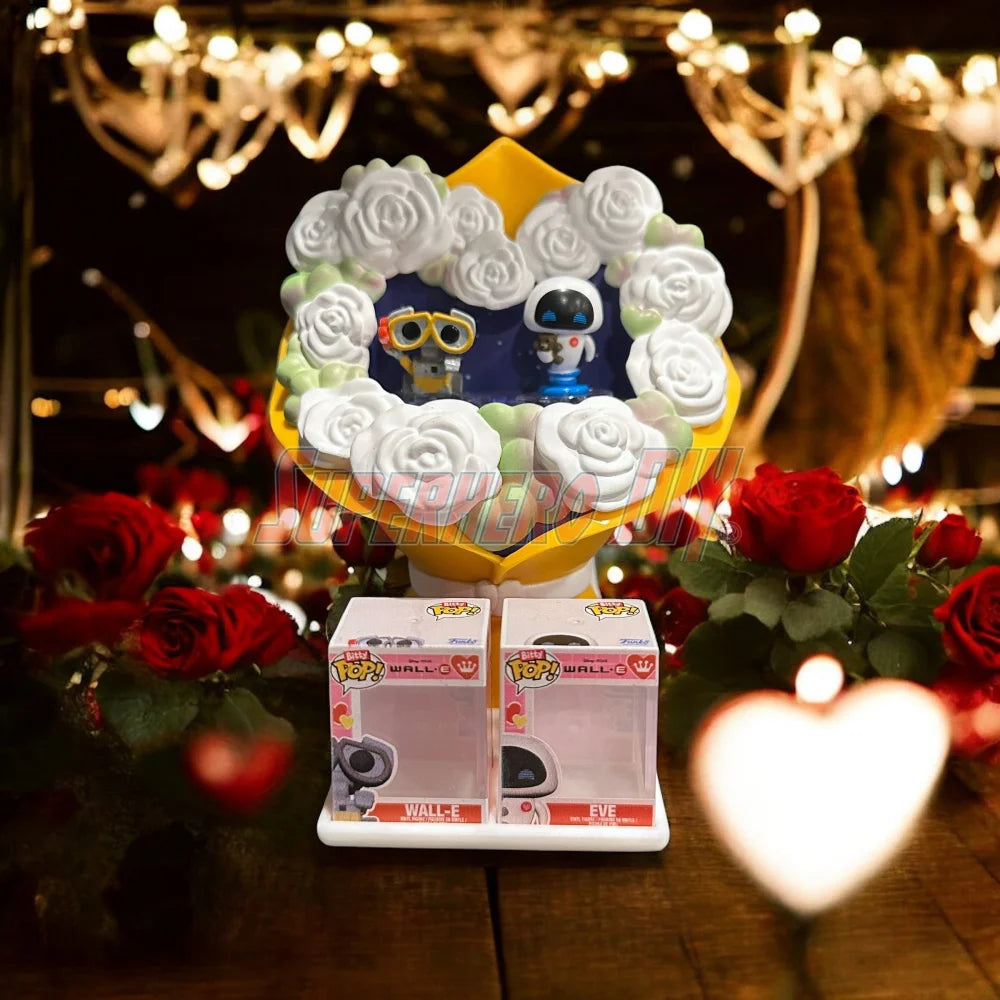 Wall-mounted display shelf for Funko Bitty Pop Bouquet set, holds figures and box securely for out-of-box collectors