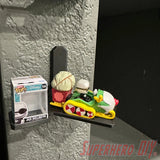 Floating wall shelf display for Bitty Pop Rides sets, fits vehicle-style Funko Bitty Pop figures with matching box