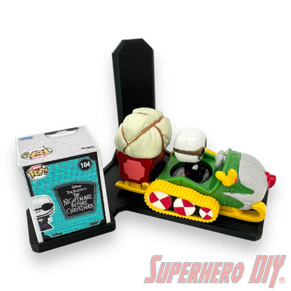 Floating wall shelf display for Bitty Pop Rides sets, fits vehicle-style Funko Bitty Pop figures with matching box