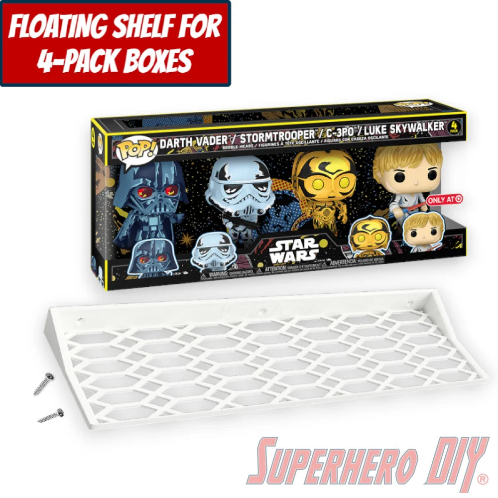 Floating Shelf for Funko Pop 4-PACK | Pop Shelf for Specific 4 Packs fits 15W x 3.5D - Superhero DIY