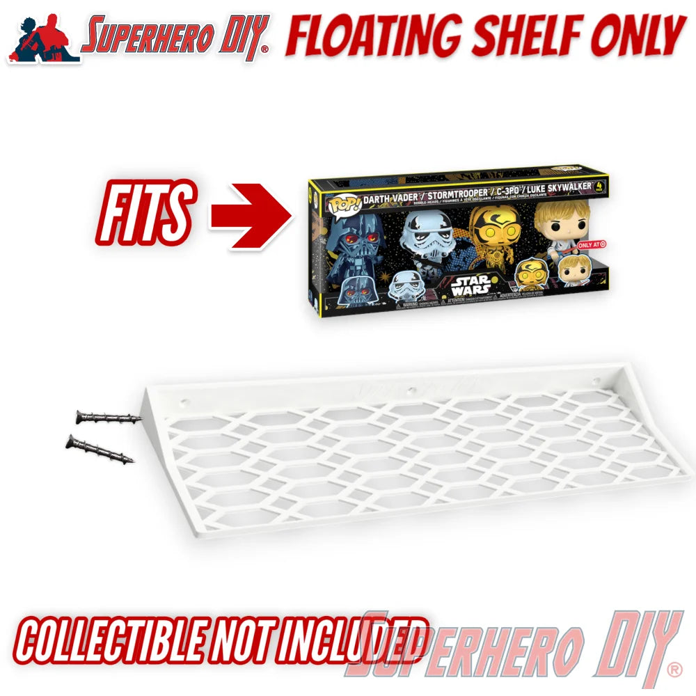 Floating Shelf for Funko Pop 4-PACK | Pop Shelf for Specific 4 Packs fits 15W x 3.5D - Superhero DIY