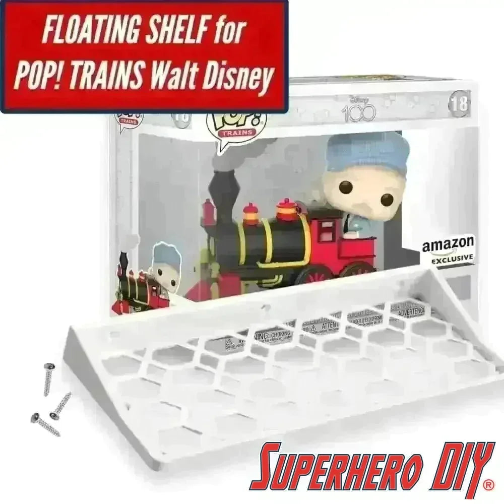 Floating Shelf for Funko Pop! Train: Walt Disney on Engine | 8-in W x 3.5-in D | Pop Box Wall Mount | Includes mounting screws - Superhero DIY