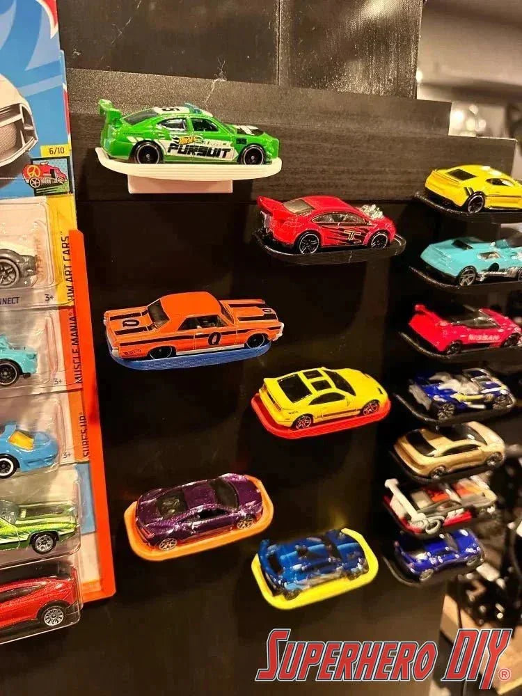 Floating Shelf for Hot Wheels or 1:64 Vehicles | Space-saving wall mount for Matchbox or Hot Wheels Display | Command strip included - Superhero DIY