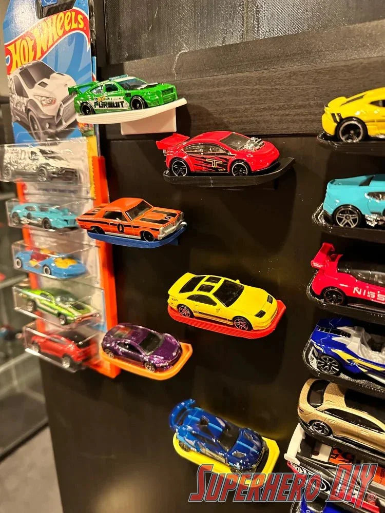 Floating Shelf for Hot Wheels or 1:64 Vehicles | Space-saving wall mount for Matchbox or Hot Wheels Display | Command strip included - Superhero DIY