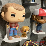 Display shelf for Funko Pop & Buddy showcasing figures on a wall-mounted shelf, perfect for displaying 4" Pop figures with sidekicks.