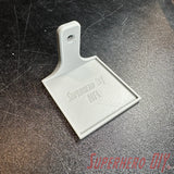 White floating shelf with square base and single keyhole mounting hole, branded NFL logo embossed. - SuperheroDIY