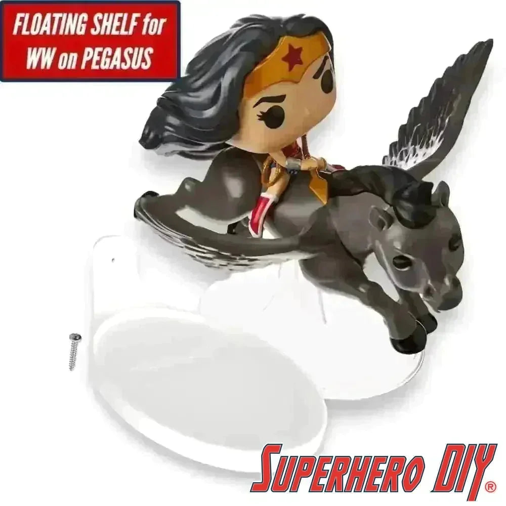 Floating Shelf for Pop! Rides Wonder Woman on Pegasus | Comes with mounting screw - Superhero DIY